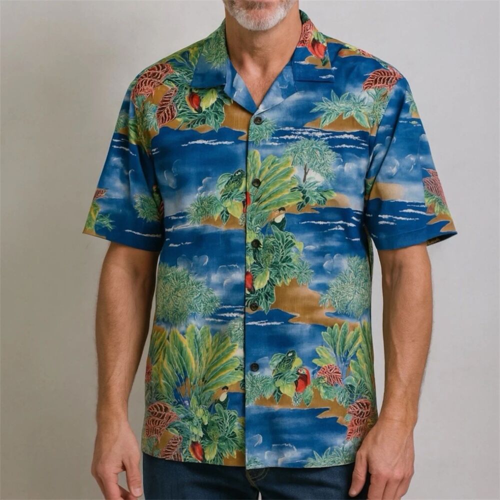 Kona Kai Trading Co Hawaiian Shirt Mens Sz XL Aloha Blue Floral resort tropical